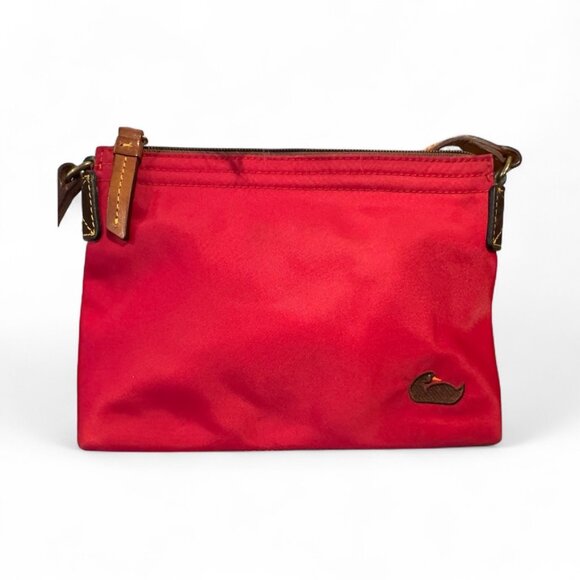 Dooney & Bourke Red Nylon Leather Suede Trim Duck Logo Small Crossbody Bag - Picture 3 of 13